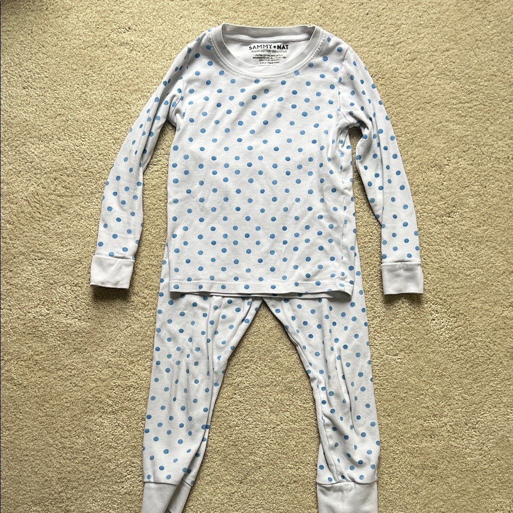 Sammy + Nat White and Blue Polka Dot Pajama Set